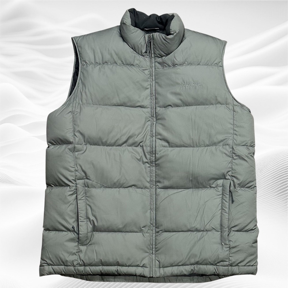 Eddie Bauer Down Vest Mens XLT Gray EB650 Zip Pockets Outdoors Quilt Puffer